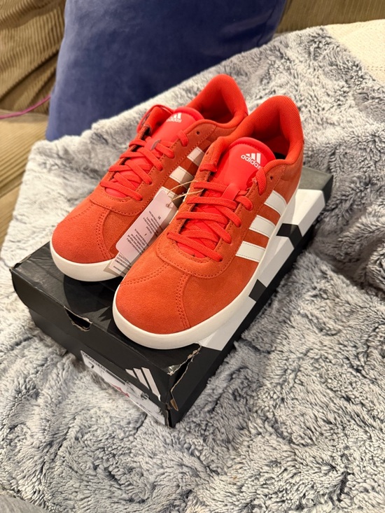 adidas Shoes - adidas - VL Court 3.0K - Red Suede Sneakers with White Stripes